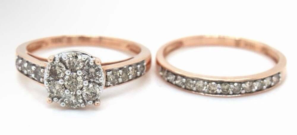 10k Rose Gold, Engagement Ring Set, Round Natural Diamonds, Size 7